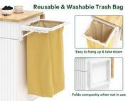Linkriseed 43.3" x 29.5" Kitchen Island with Drop Leaf, Rolling Kitchen Island on Wheels with Removable Trash Bag, Kitchen Island Cart with Storage Cabinet, Drawers & Spice Rack, White