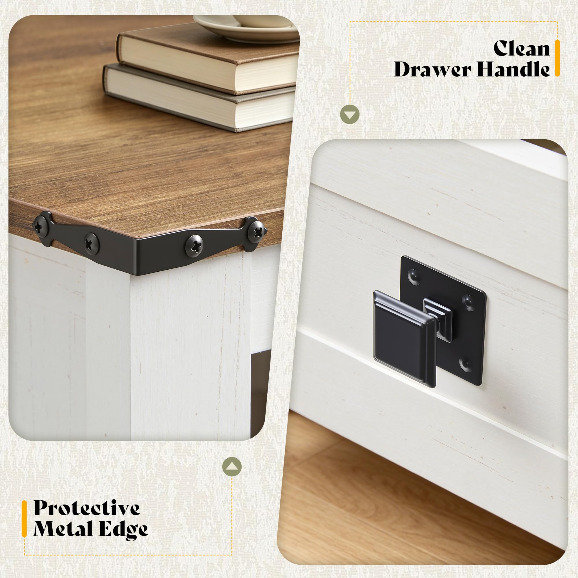 Farmhouse Nightstand Set of 2 with Drawers & Open Shelf