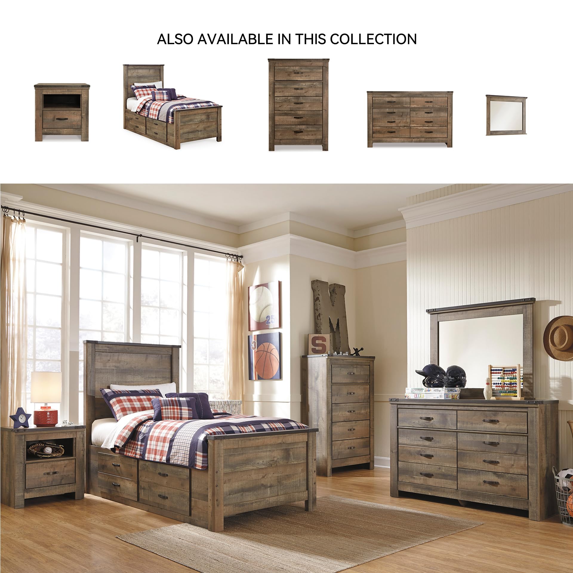 Signature Design by Ashley Trinell Rustic 6 Drawer Dresser with Safety Stop for Bedroom, Dark Brown