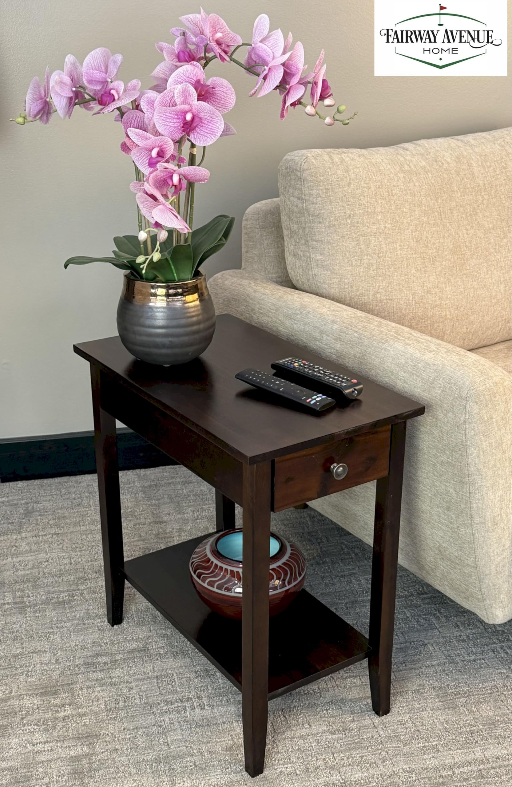 Fairway Avenue Home 2-Tier Solid Acacia Recliner Table w/Drawer (Espresso)