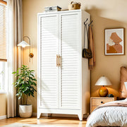 71" Metal Wardrobe Closet with Louvered Doors