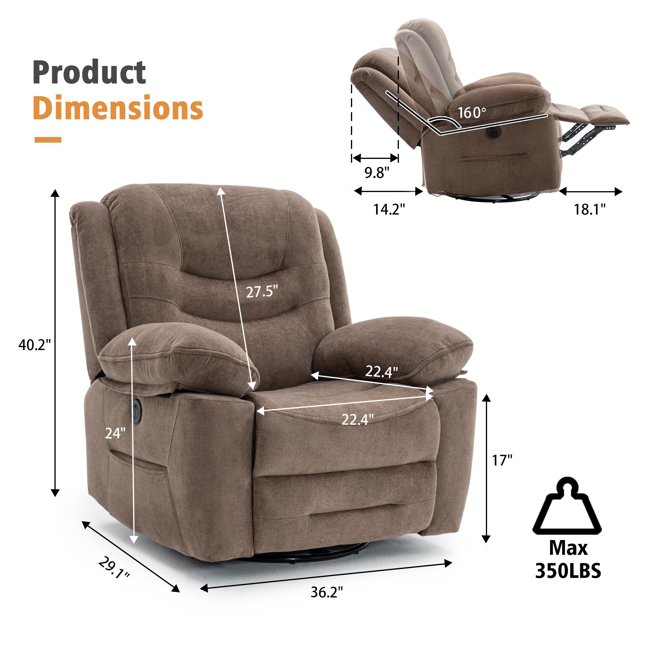 Power Swivel Rocker Recliner with Massage & Heat