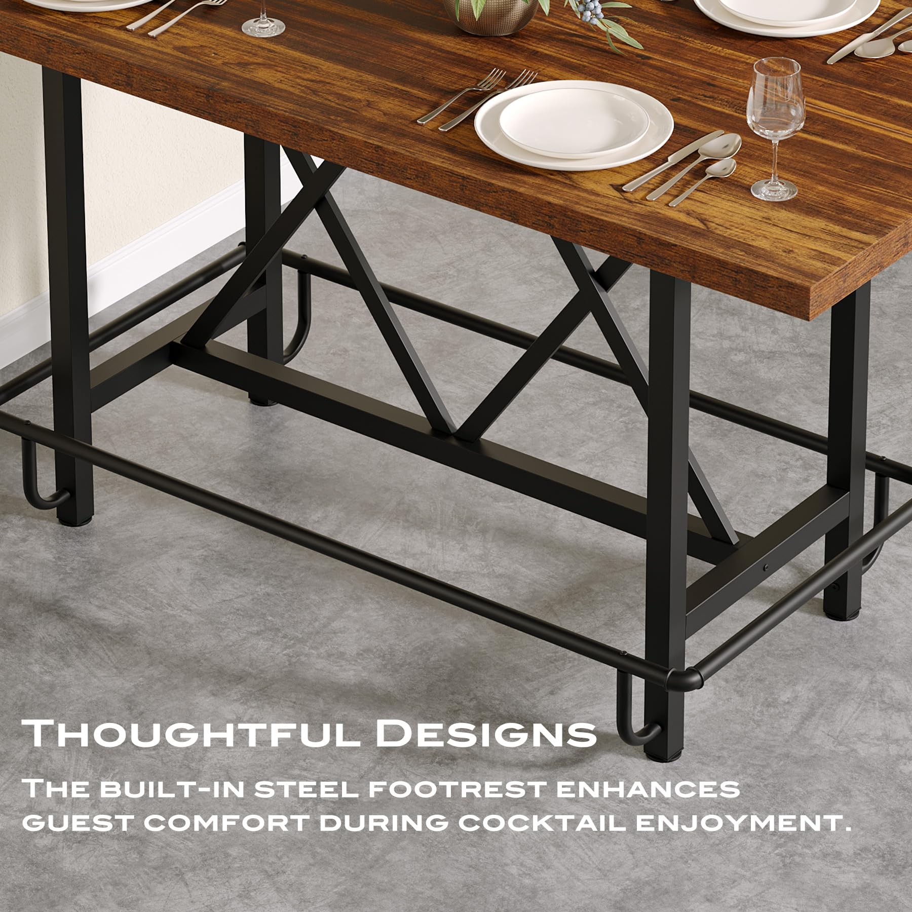 63-Inch Counter Height Bar Table with Metal Footrest