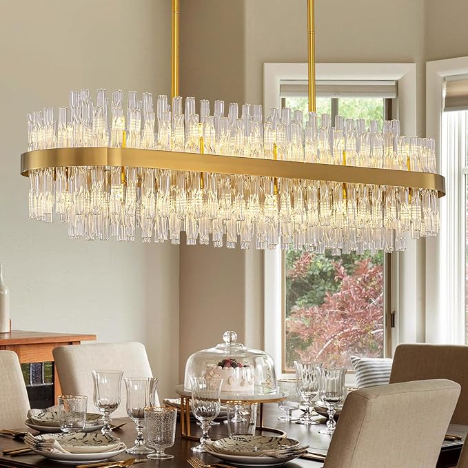 2-Tier Wave Crystal Glass Rectangle Chandelier | 28-Light, Gold