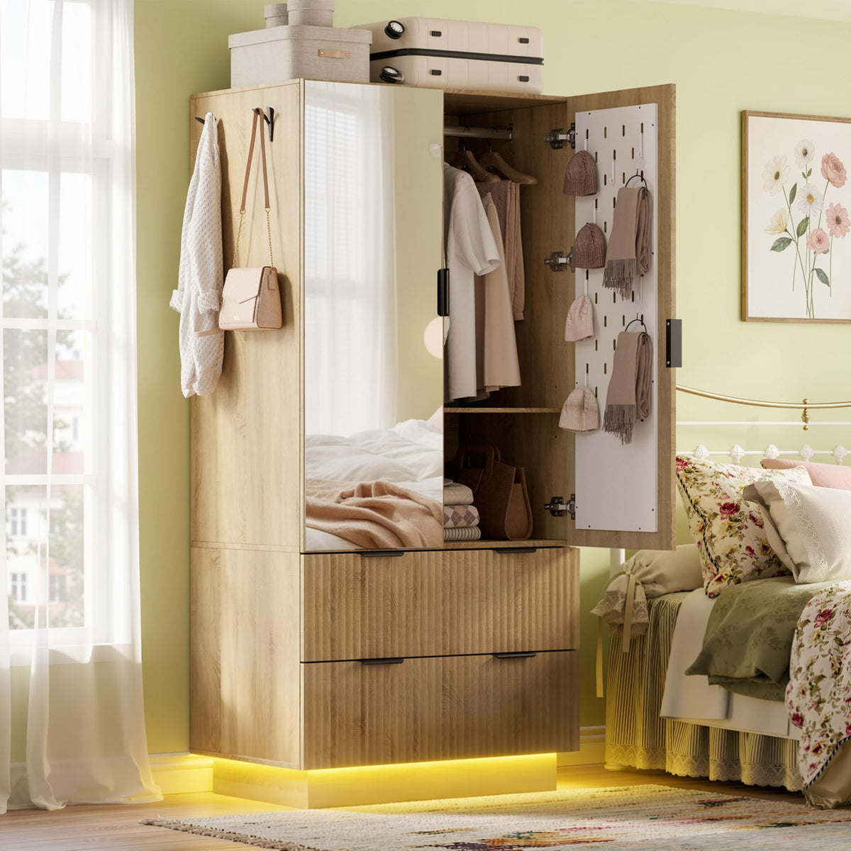 6-Door Mirrored Wardrobe with Drawers