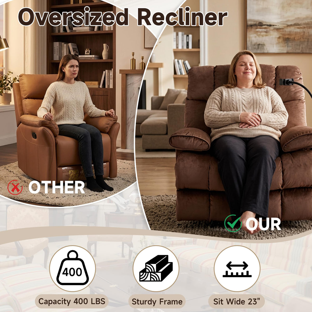 Oversized Velvet Recliner Chair