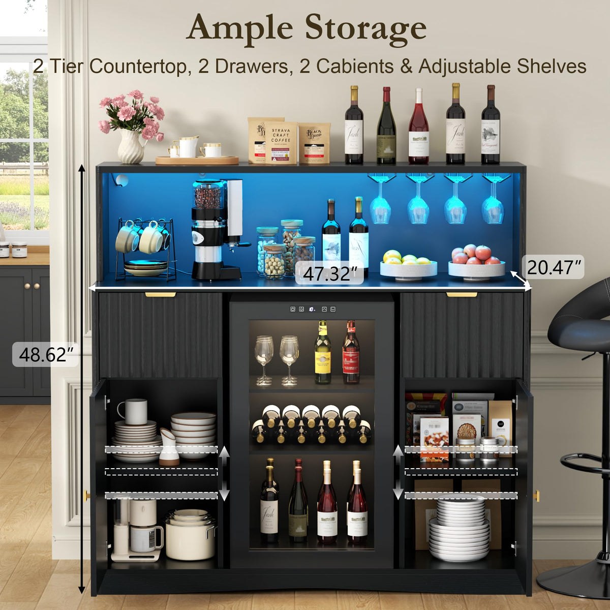 Fluted Wine Bar Cabinet