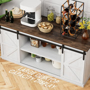 Shahoo Farmhouse Sideboard Buffet Cabinet, Coffee Bar Storage with Sliding Barn Doors, Shelf for Home Dining Room, White