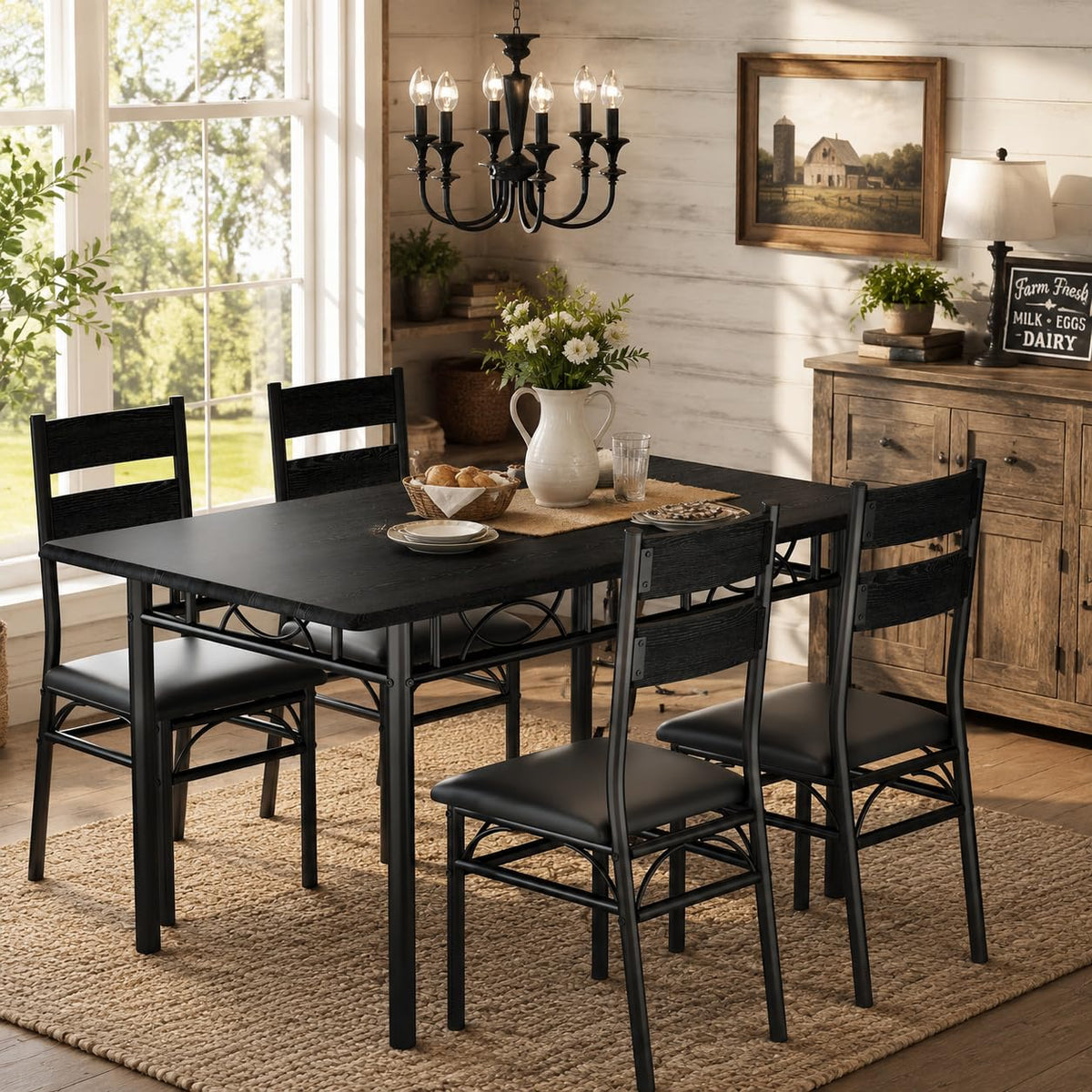 IDEALHOUSE 5 Piece Dining Table Set for 4, Rectangular Kitchen Table Set