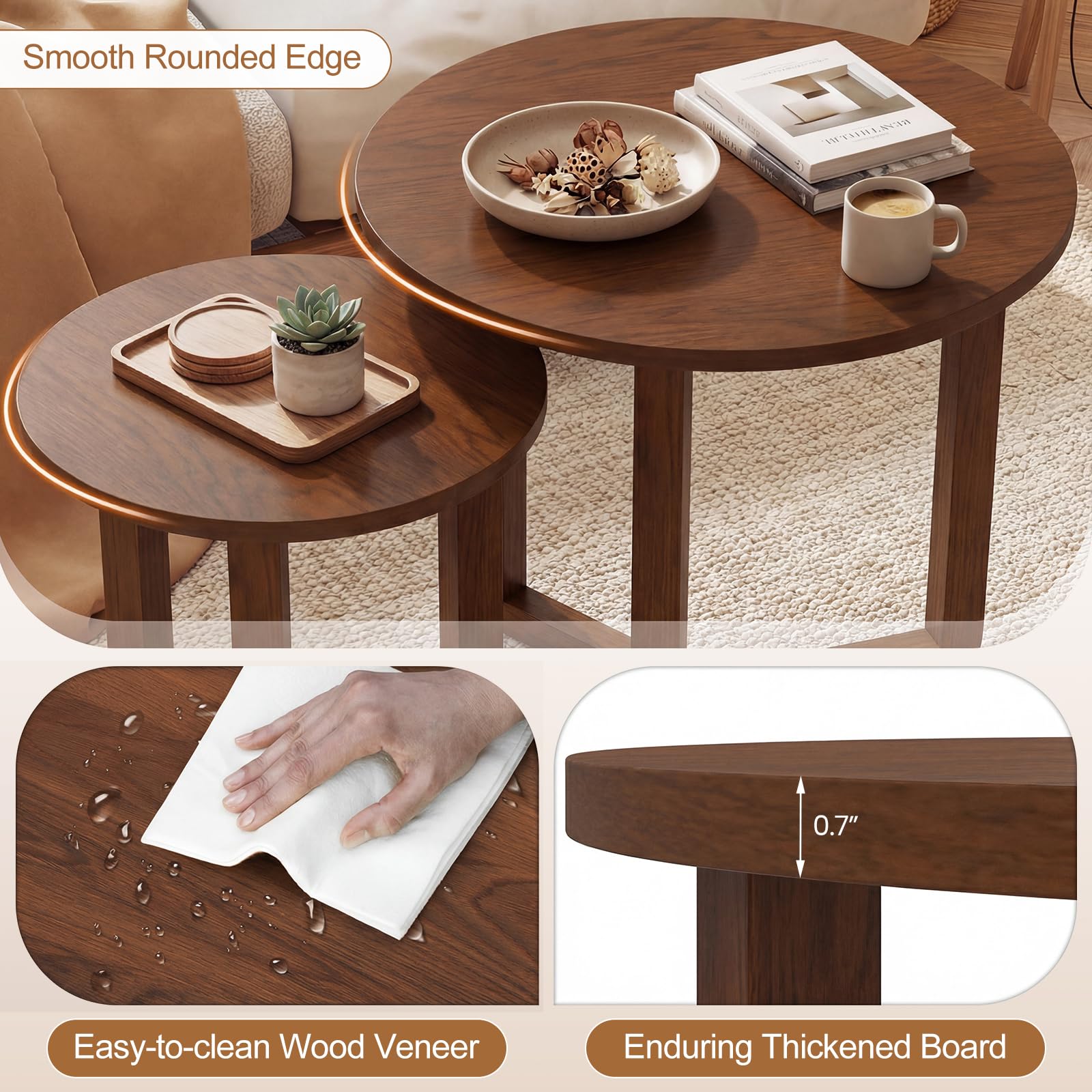 Round Nesting Coffee Table Set of 2