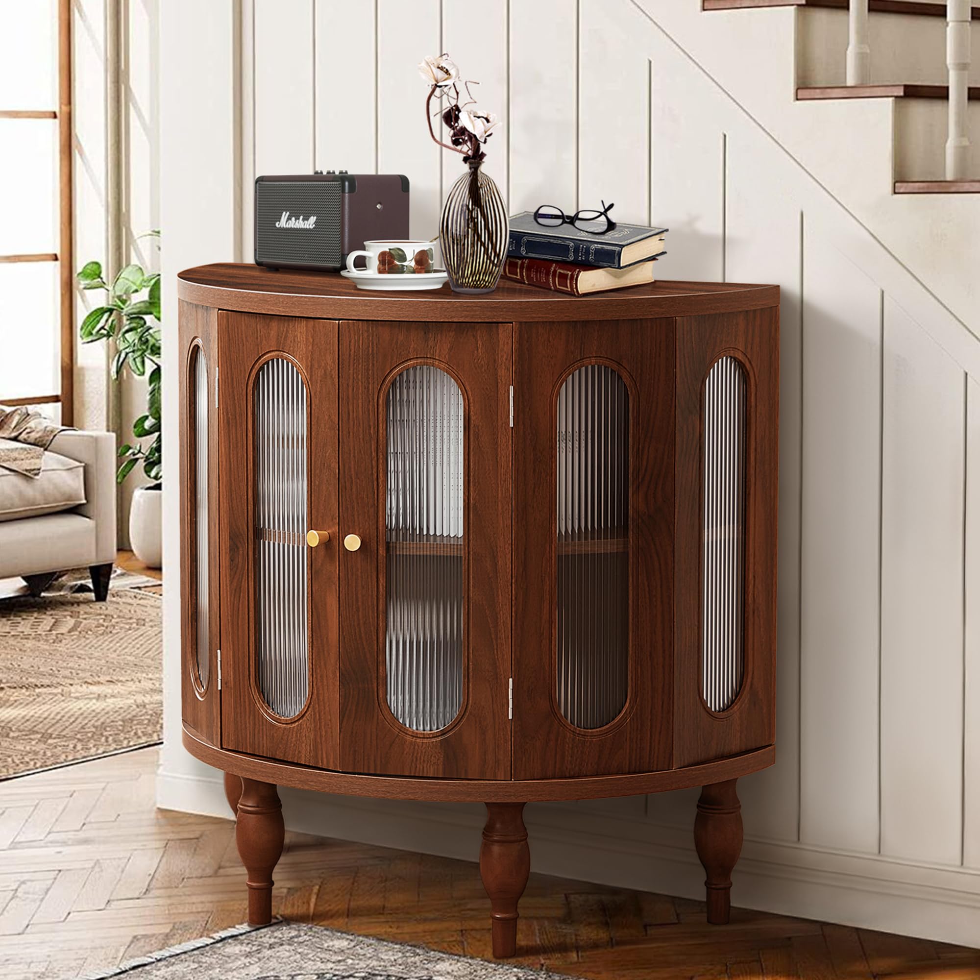 Semi-Circle Accent Storage Cabinet with Acrylic Doors