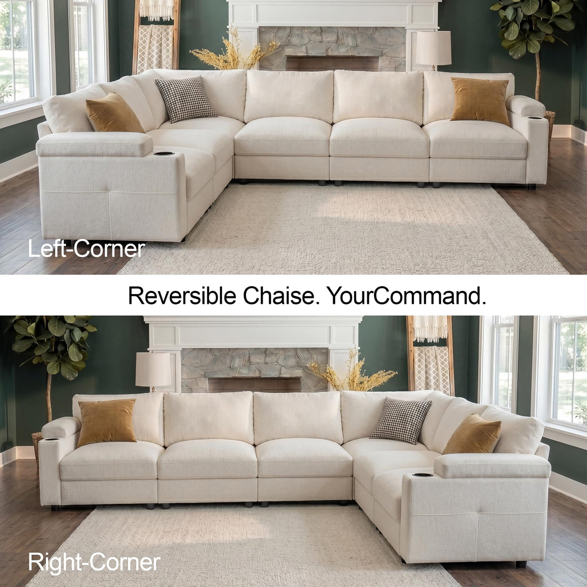 sectional couches for Living Room, Oversized Modular Cloud U Shaped Couch, FSC Certified Chenille, Removable Chaise Sofa (Beige, L Shaped 6 Seat)