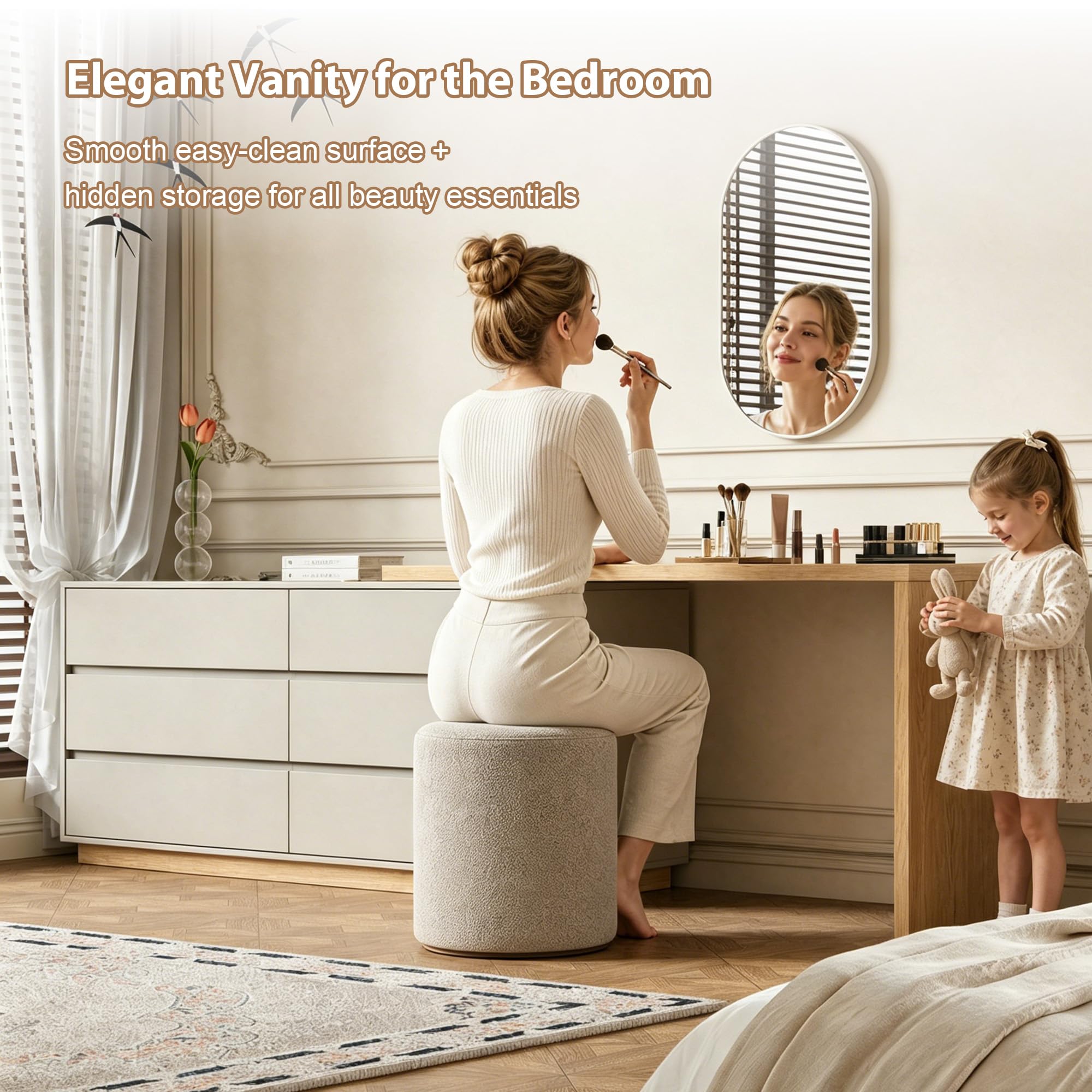 Upwivkre Makeup Vanity Desk with Storage, White Dresser for Girls Bedroom, 3 Drawer Vanity Table, Farmhouse Makeup Desk with Drawers, Wood Vanity for Bedroom, Modern Dressing Table