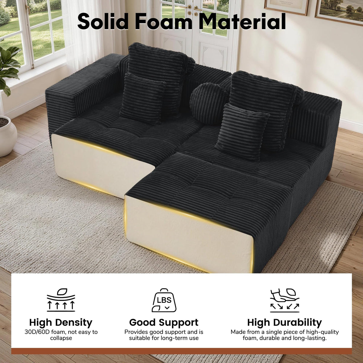 Corduroy Modular Sectional Sofa with Ottoman