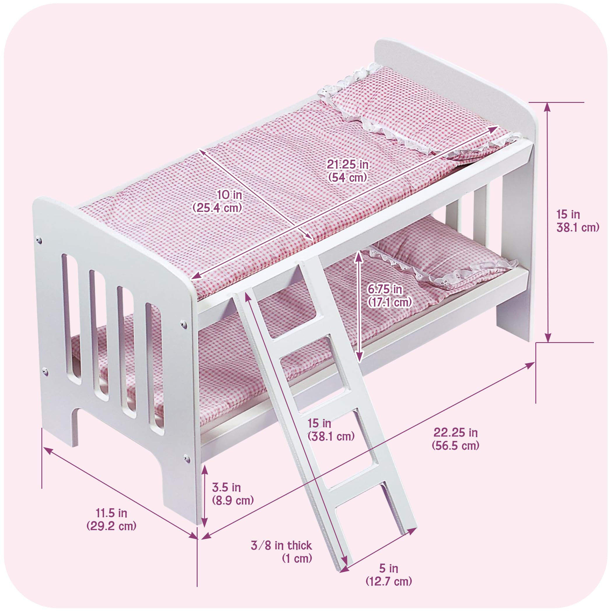 Doll Bunk Bed with Bedding & Ladder