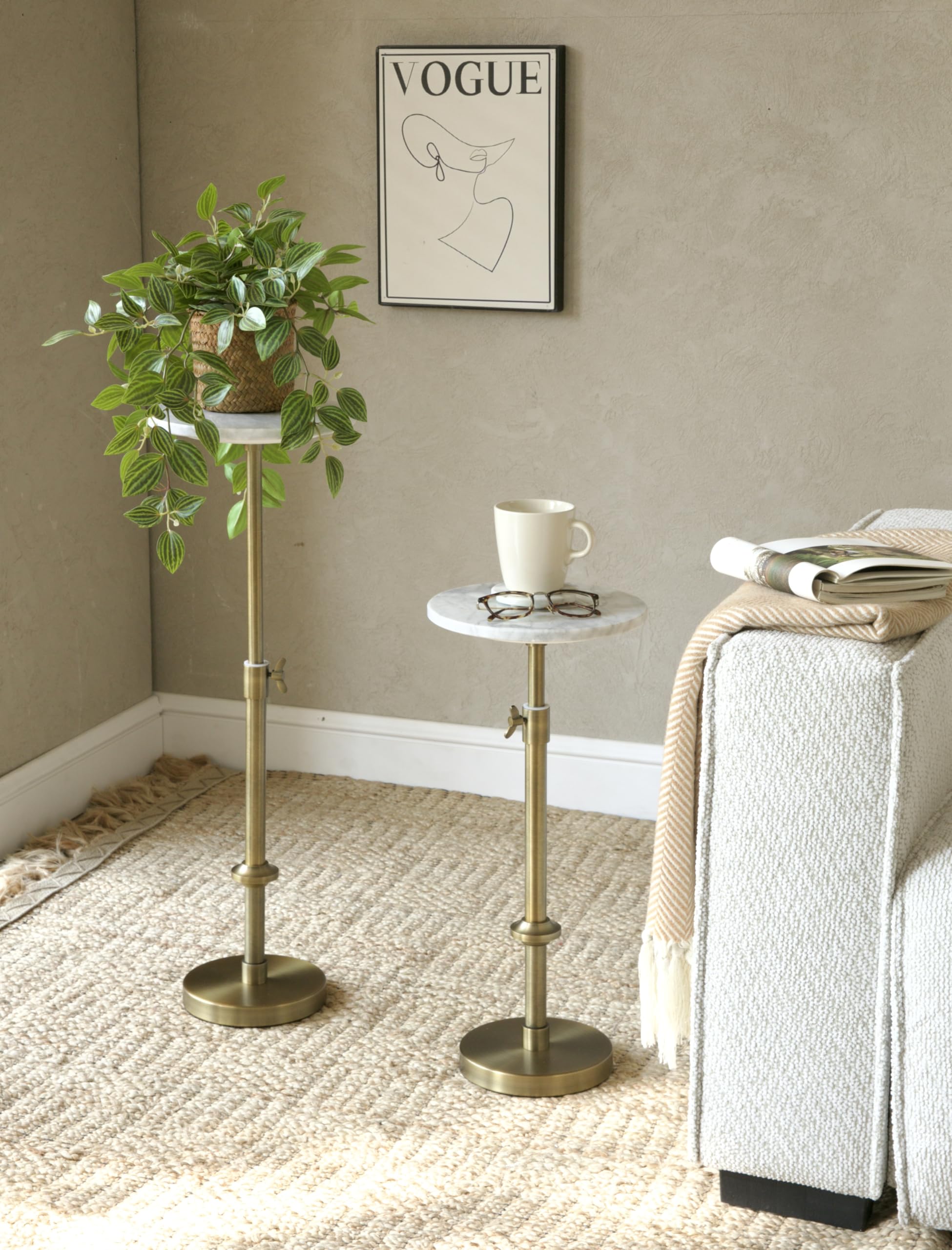 Adjustable Height Marble Pedestal Drink Table with Coasters