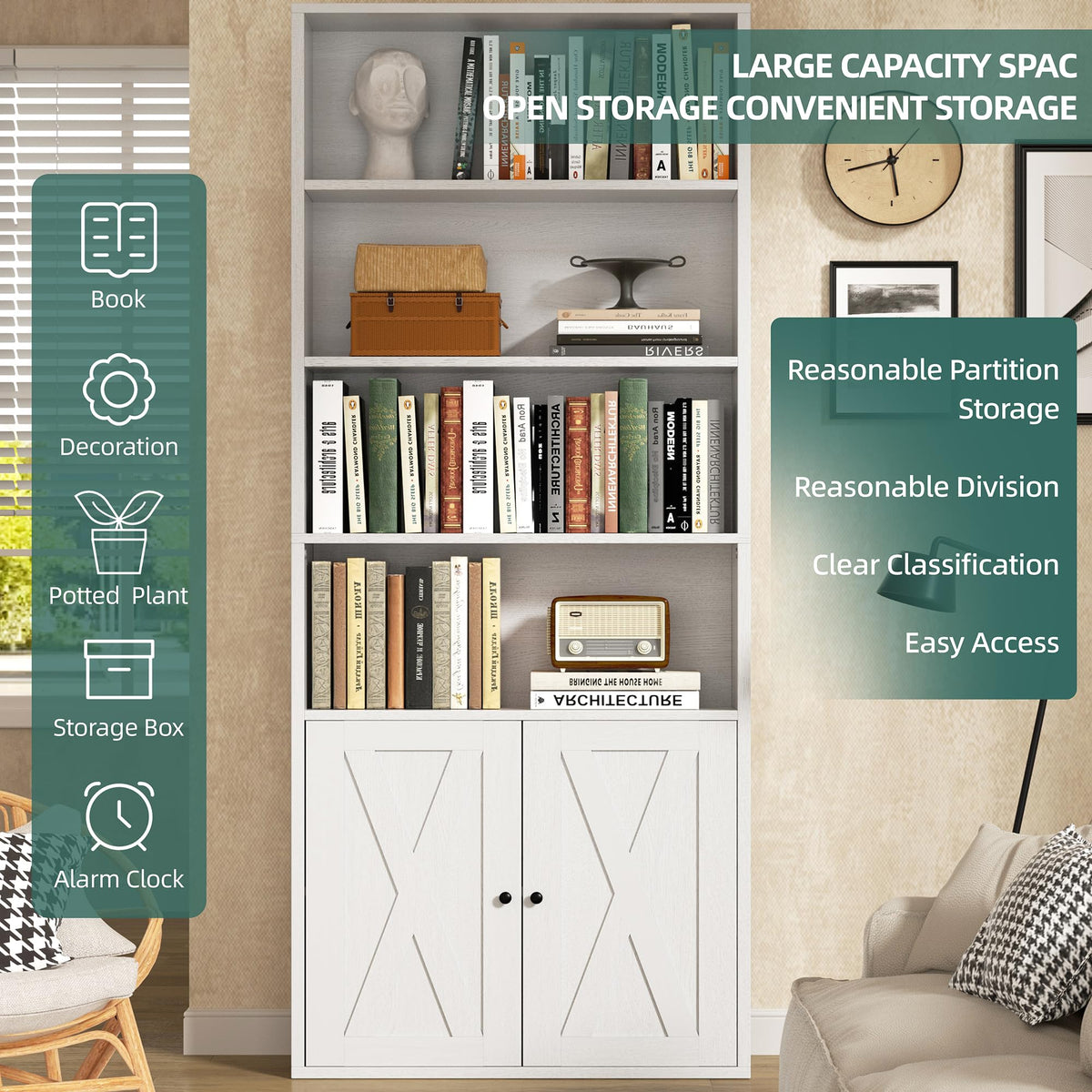 6-Tier Bookcase with Doors