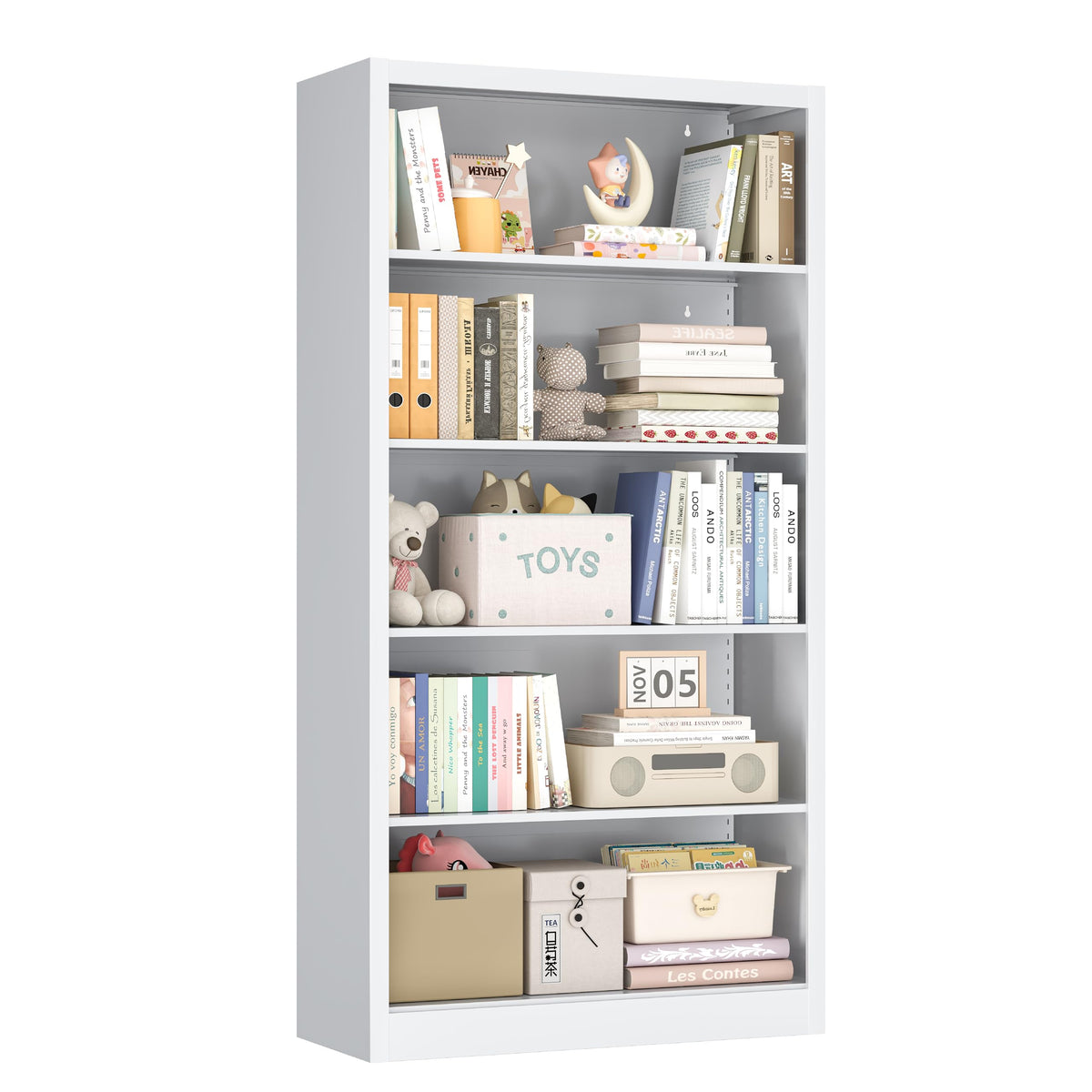 5-Tier Adjustable Metal Bookshelf