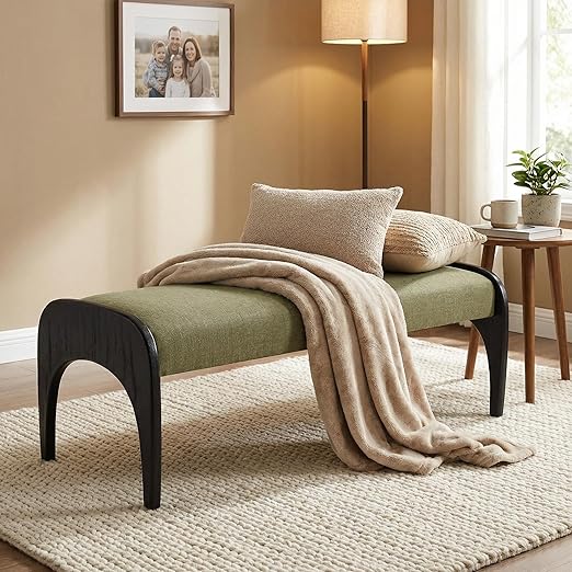 Upholstered Long Bench with Solid Wood Legs