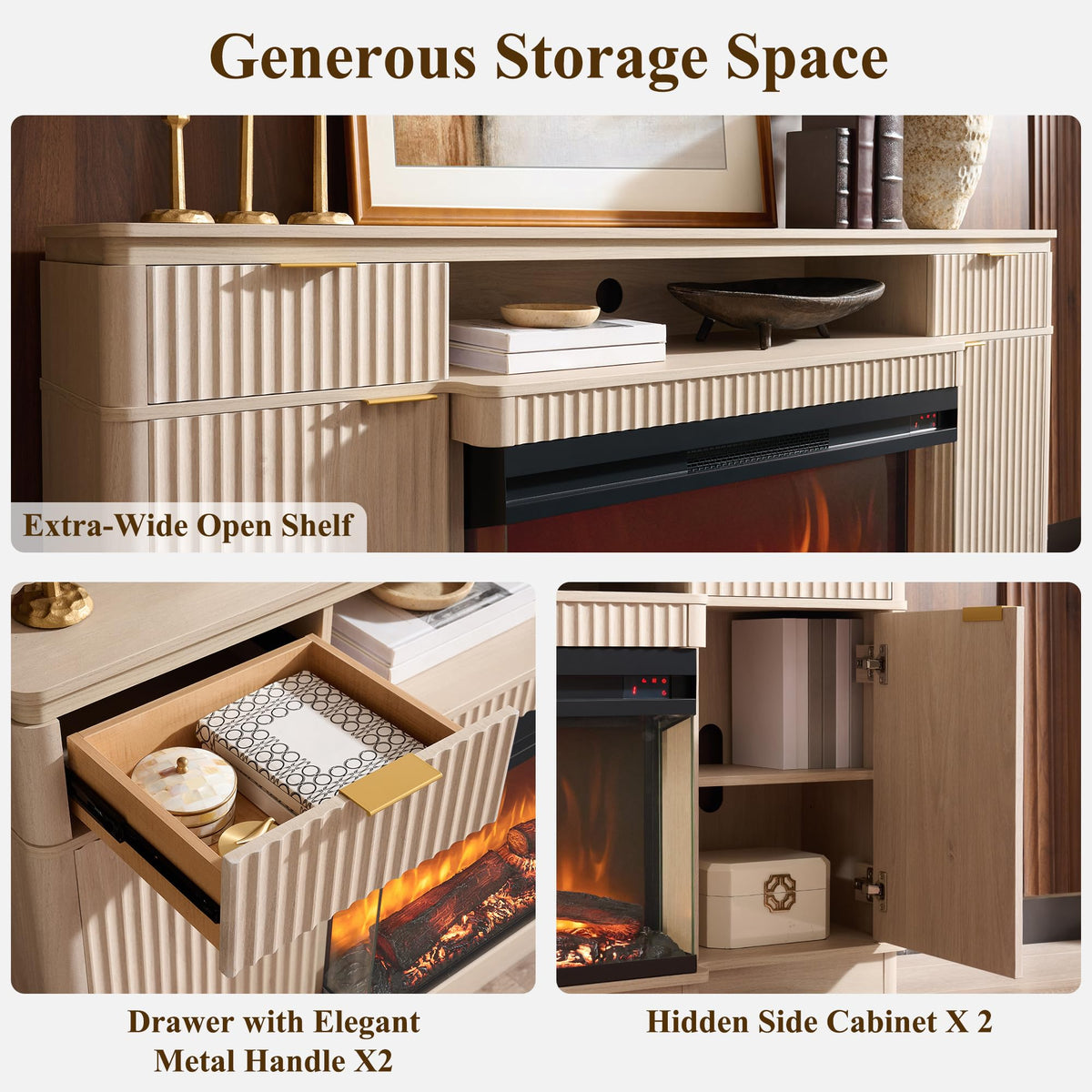 Fluted Fireplace TV Stand