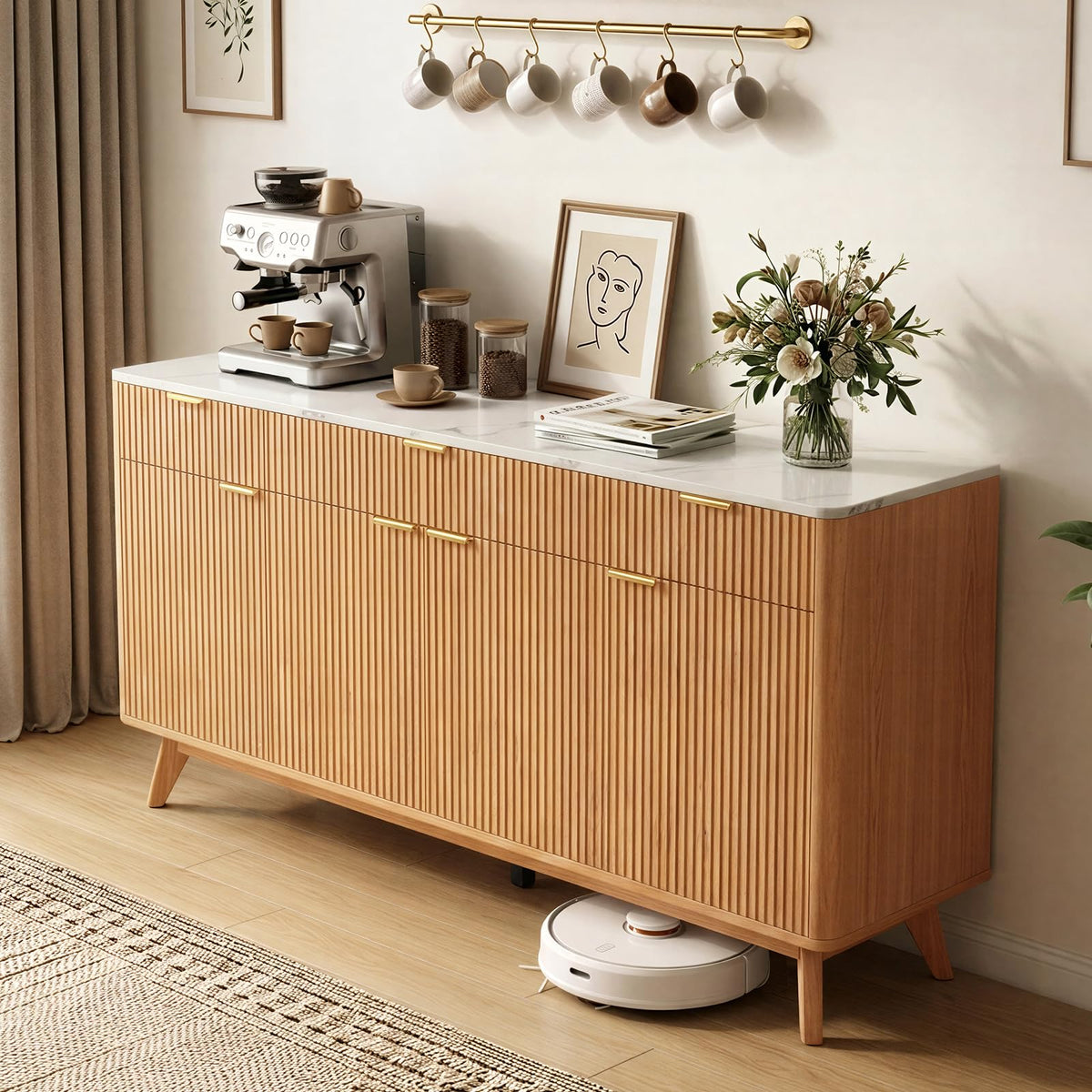 Marsdorgan 67"  Large Sideboard Buffet Cabinet with Storages, Natural Oak