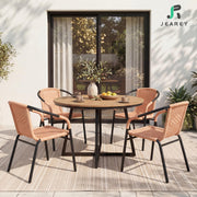 JEAREY Outdoor Patio Rattan Dining Chairs Set of 4, All Weather Stackable Dining Chairs for Lawn, Restaurant, Garden, Beige