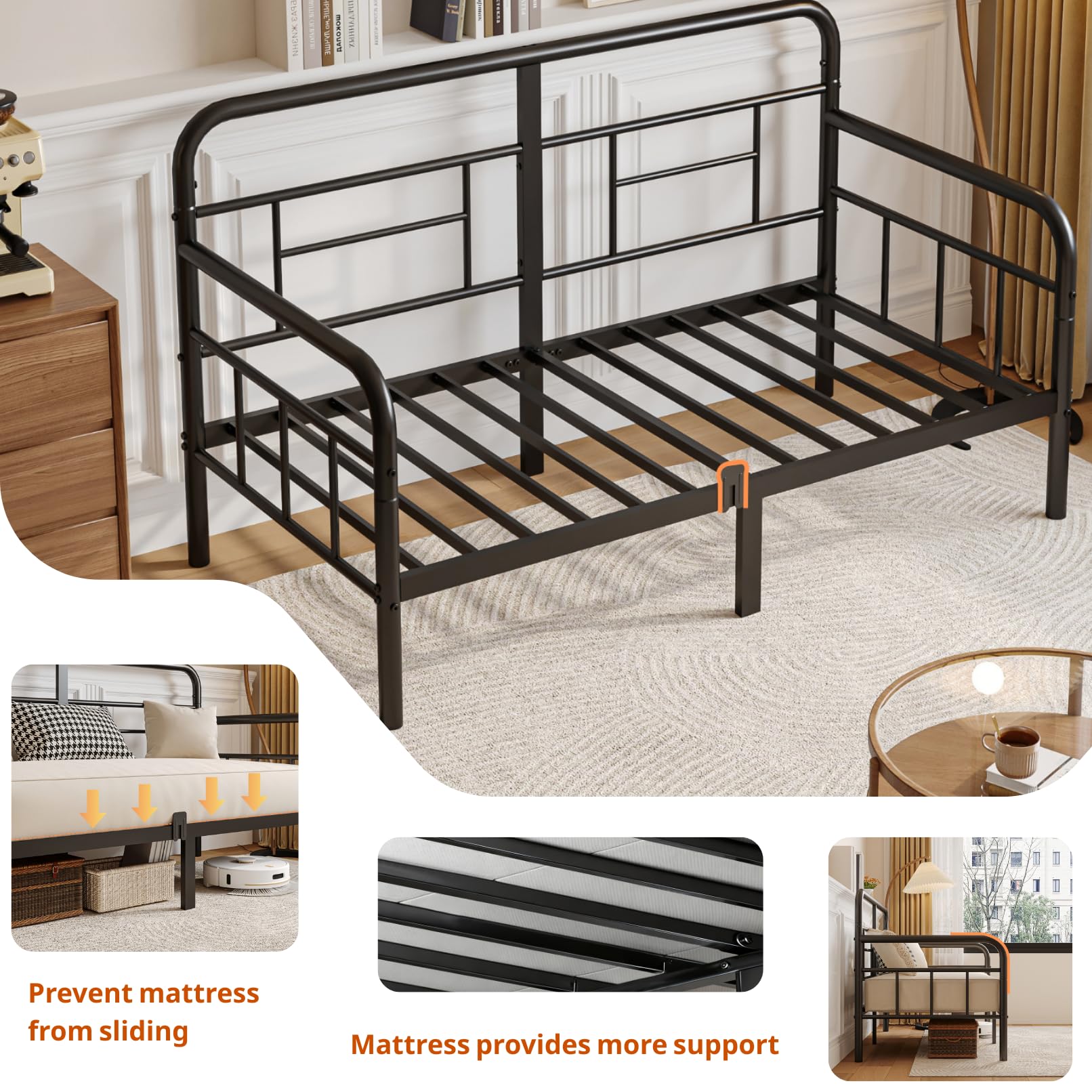 Twin Metal Daybed Frame with Headboard