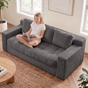 PATAVOT Boneless Corduroy 3 Seater Sofa, High-Density Foam Couch with Side Pockets, Comfy Living Room Sofa for Apartment Bedroom Office Apartment,No Assembly Required, Pet-Friendly Couch (Grey)