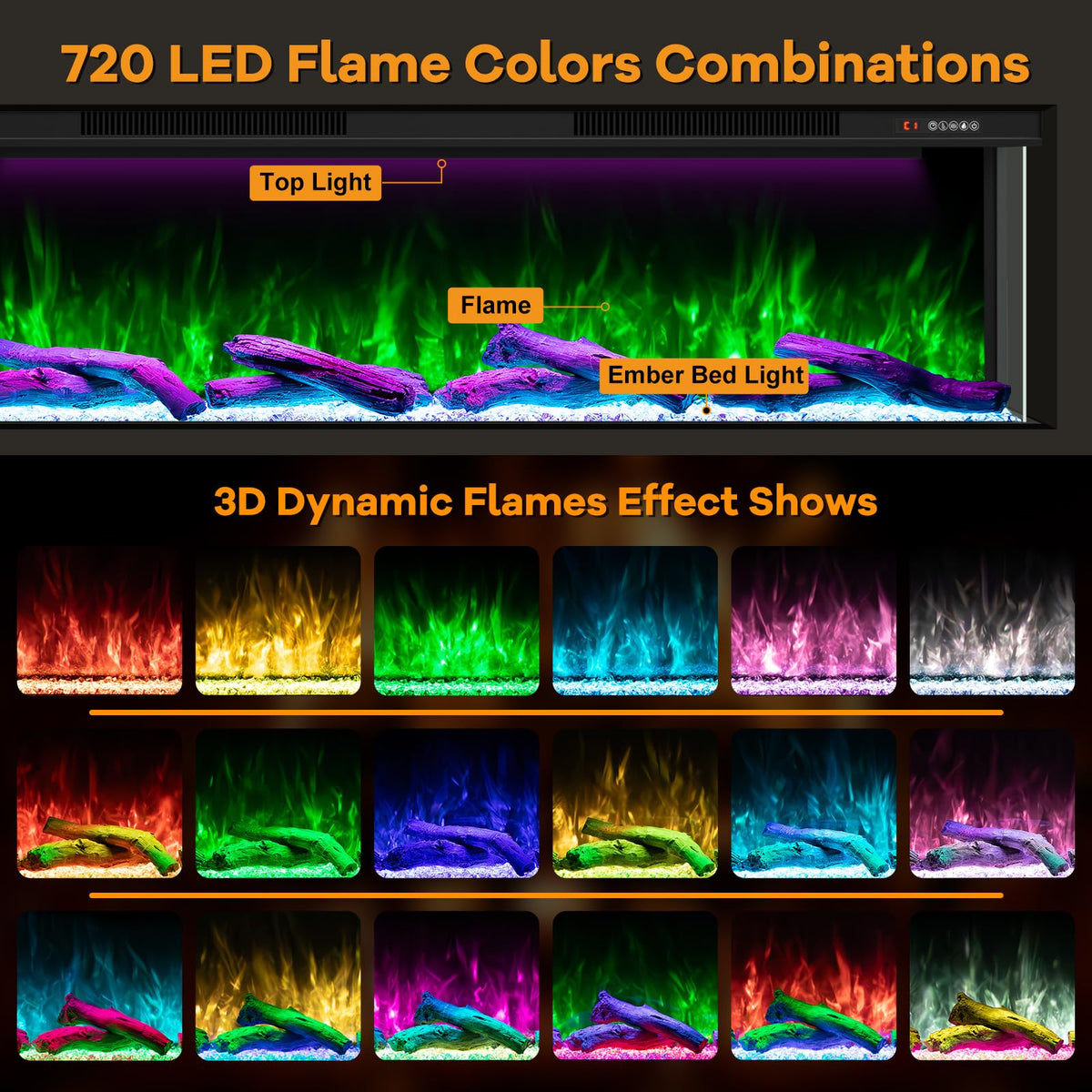 STRICWARM 100" 3-Sided Electric Fireplace Inserts WiFi Recessed Heaters