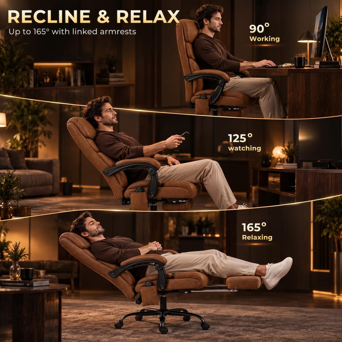 HOMCOM Massage Office Chair with Footrest, 6-Point Vibration, Heat, Brown