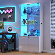 Gurexl 71" Lockable LED Glass Display Cabinet with Human Sensor, White