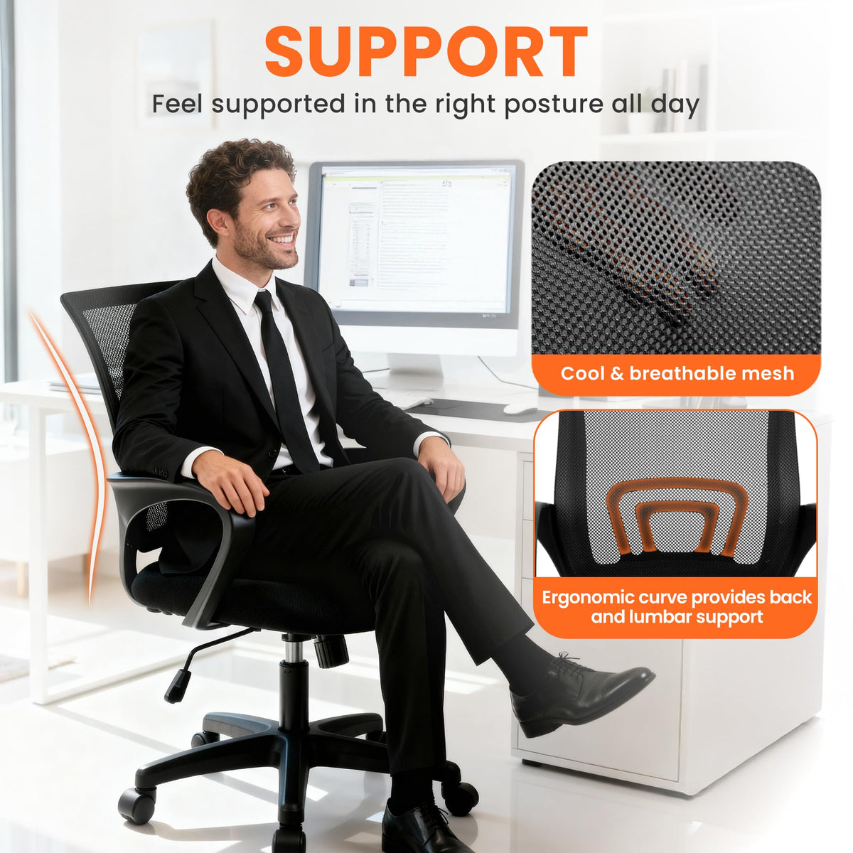 NEO CHAIR Office Computer Chair Gaming Mid-Back Mesh Desk Chair, Black