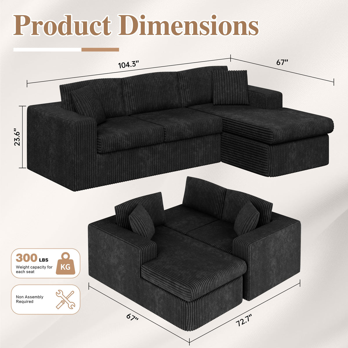 Modular L-Shaped Sectional Sofa