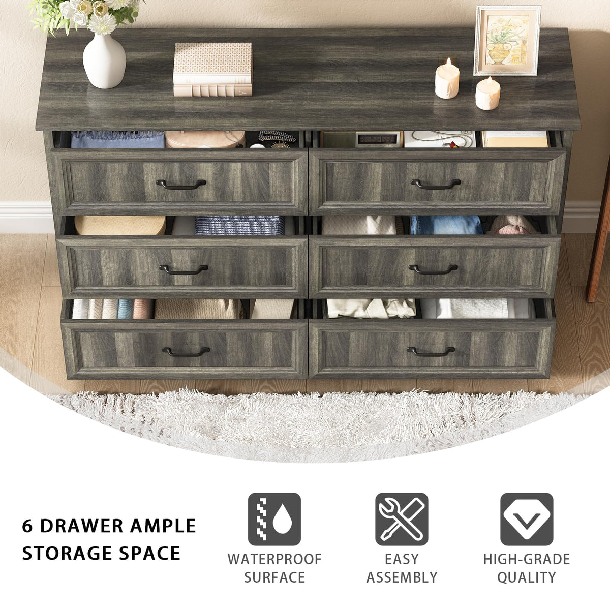Gray Farmhouse Dresser & Nightstand Set