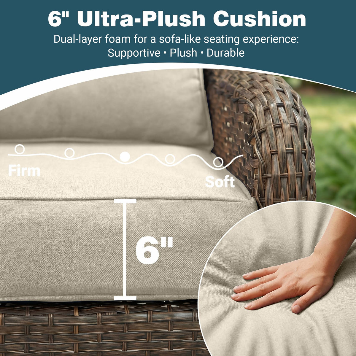 ADRERIC 3-Piece Patio Furniture Set with 6" Ultra-Thick Cushions, Swivel Rocker Chairs with Side Table, All-Weather Round Wicker Conversation Set & Bistro Set for Porch Sunroom Deck, Beige