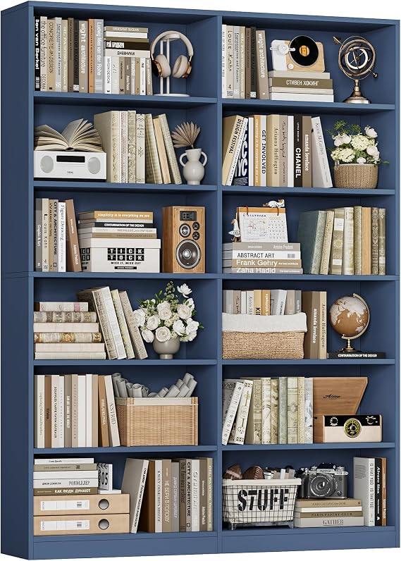 6-Tier Double Wide Black Bookshelf