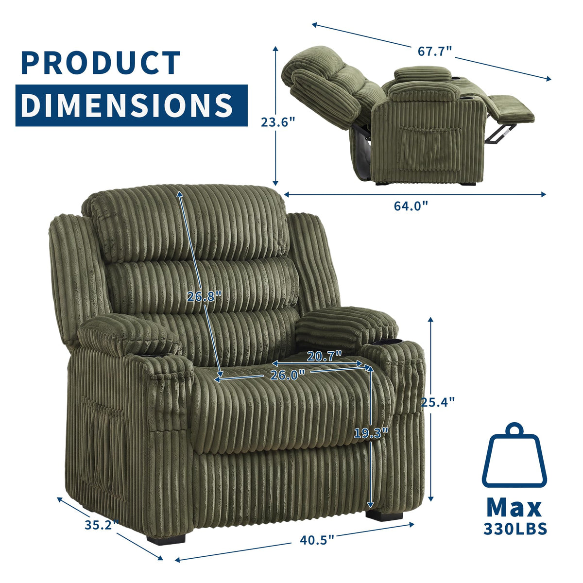 Oversized Corduroy Power Recliner