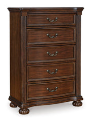Signature Design by Ashley Lavinton Traditional Chest with 5 Smooth-Gliding Drawers, Metal Drawer Pulls, Wood, Cherry Brown Finish, 35.38' W x 17.88' D x 51' H
