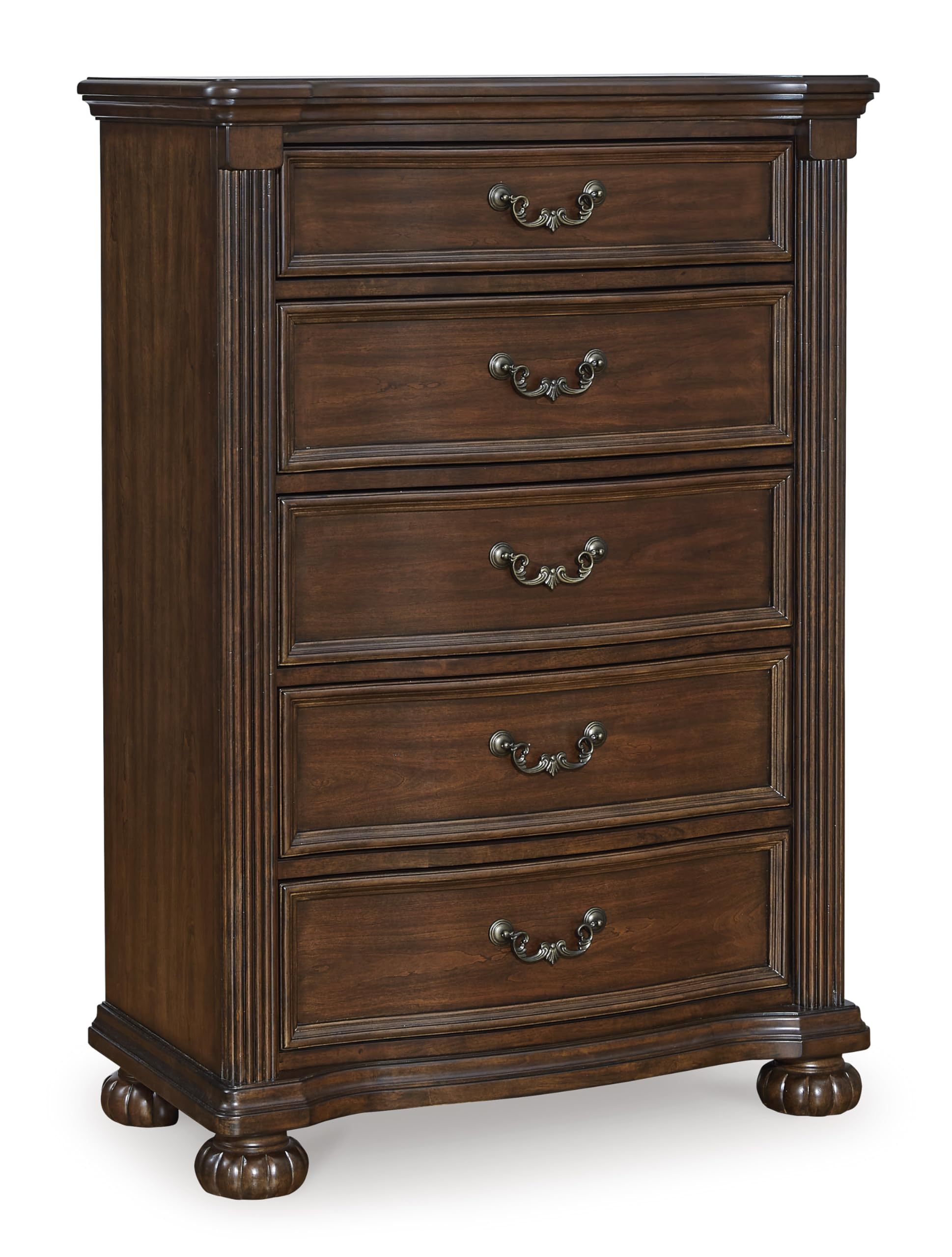 Signature Design by Ashley Lavinton Traditional Chest with 5 Smooth-Gliding Drawers, Metal Drawer Pulls, Wood, Cherry Brown Finish, 35.38' W x 17.88' D x 51' H