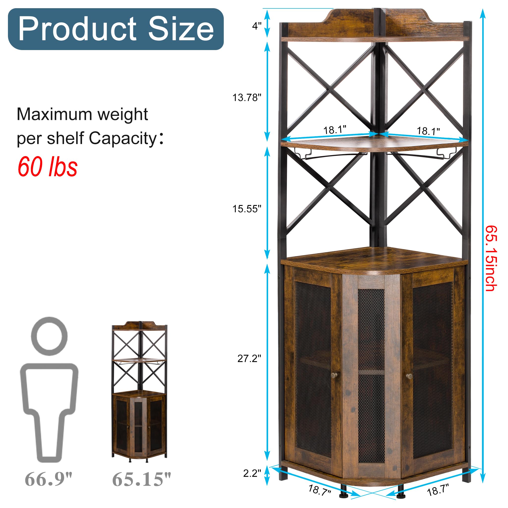 5-Tier Corner Bar Cabinet with LED Lights & Glass Holder