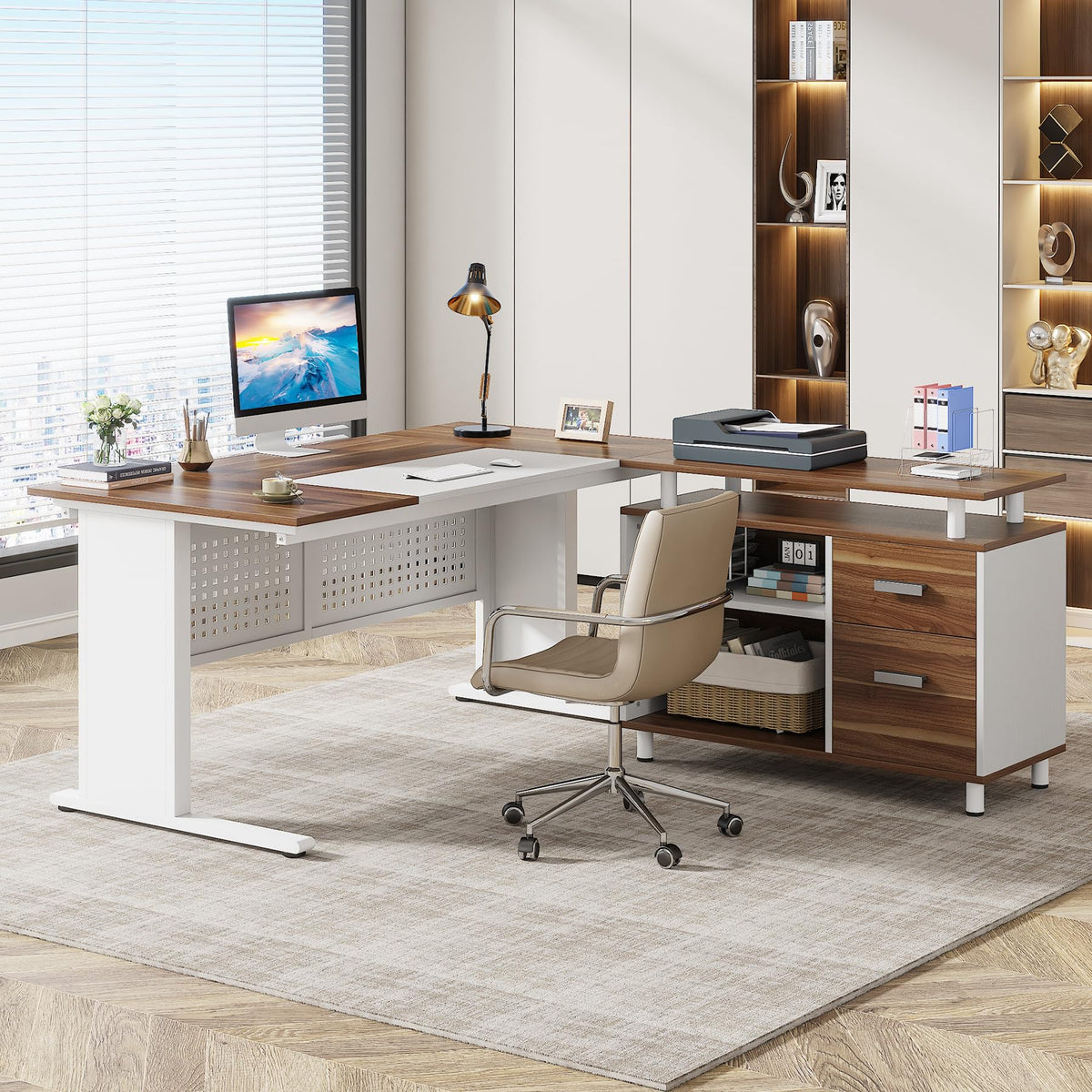 L-Shaped Executive Desk with Storage