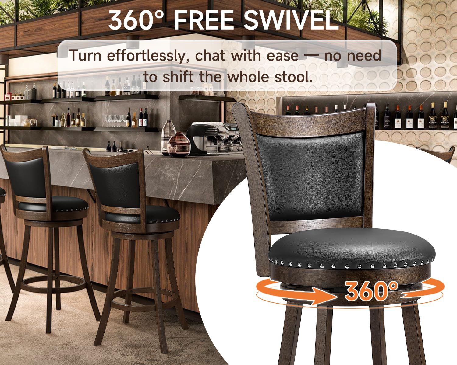 Swivel Bar Stools Set of 4 with Back & Footrest