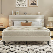 Velvet Upholstered Platform Bed Frame with 3-Panel Headboard