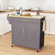 Pingliang Rolling Kitchen Island with Storage, 34.7'' Solid Wood Top, Grey