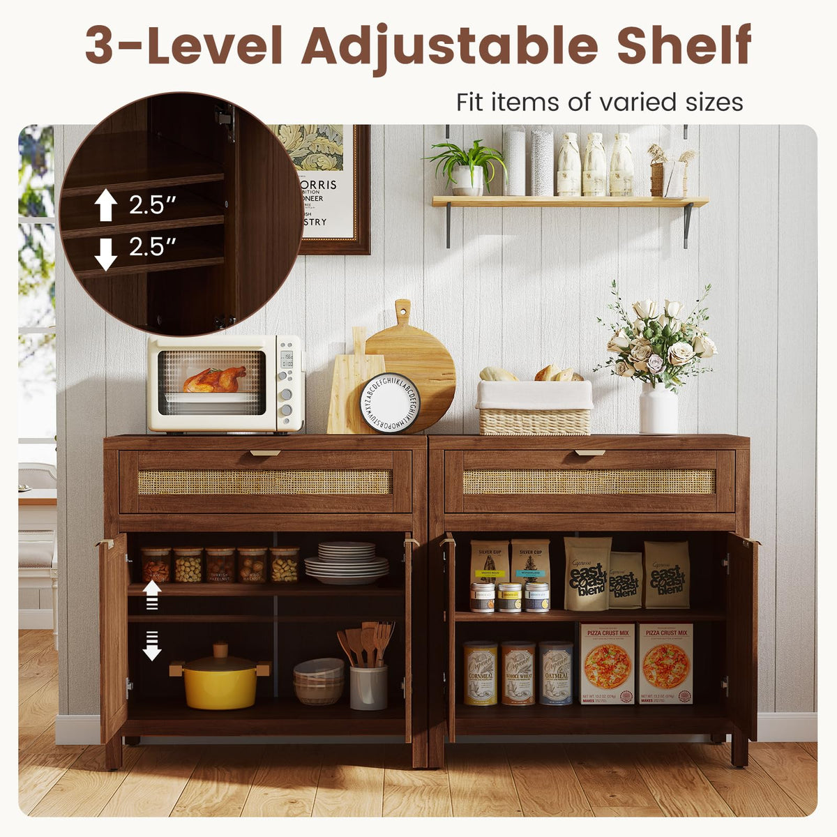 Rattan Sideboard Cabinet Set of 2