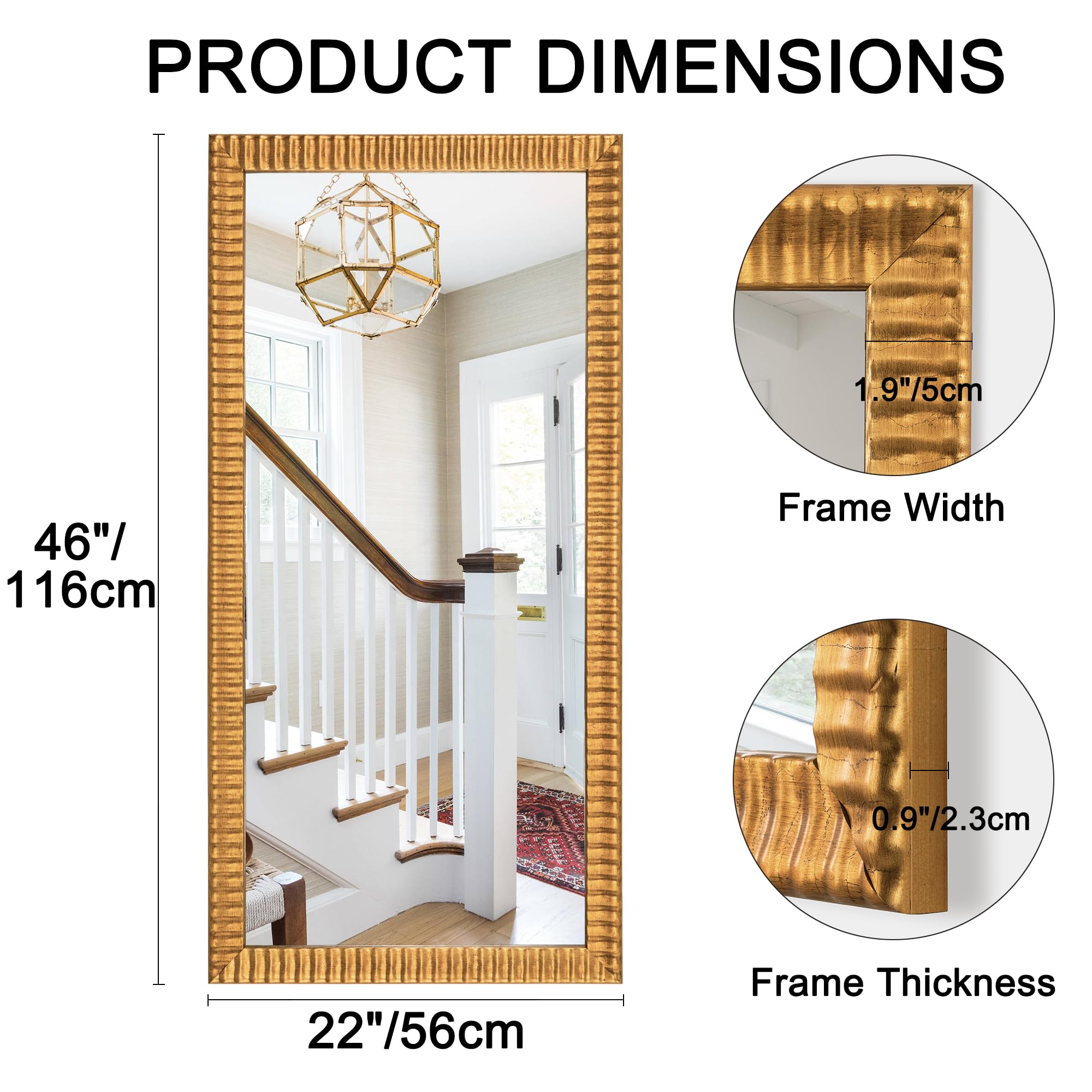 22" x 46" Gold Decorative Wall Mirror