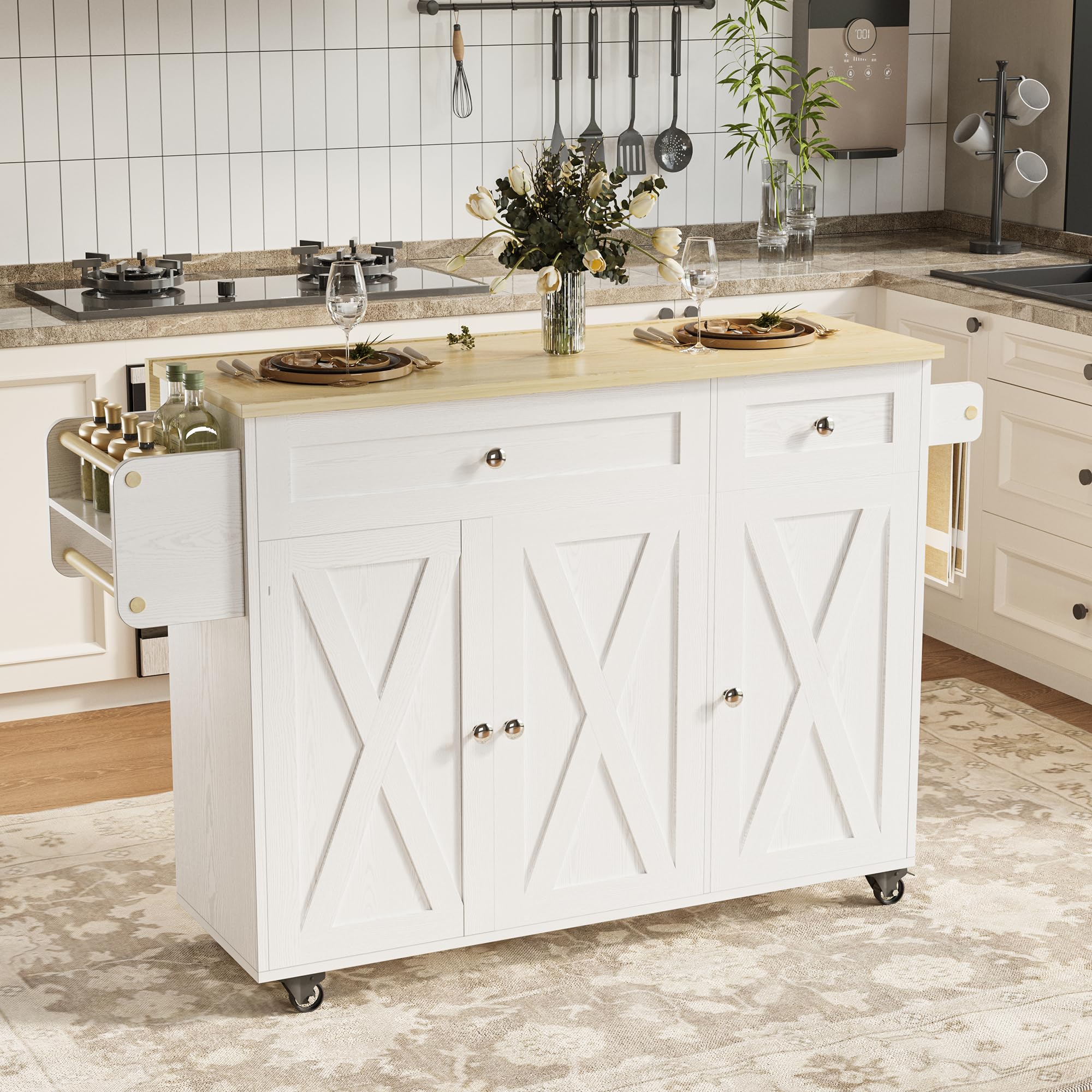 Rolling Kitchen Island Cart with Drop Leaf