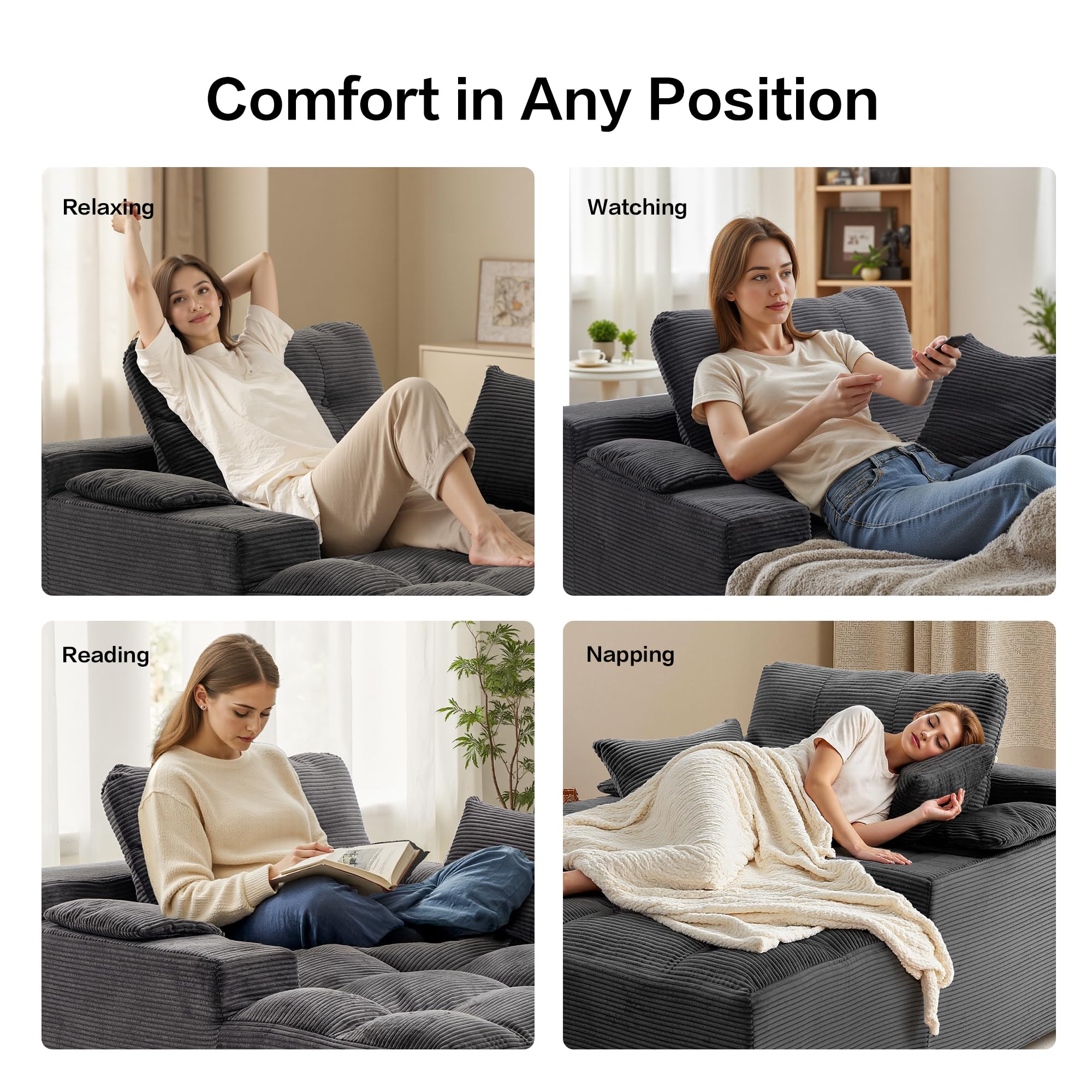 spanspace Oversized Chaise Lounge Chair Indoor, Plush Sleeper Sofa Couch Reading Chairs with Throw Pillows and Removable Armrest Pads for Living Room, No Assembly Required