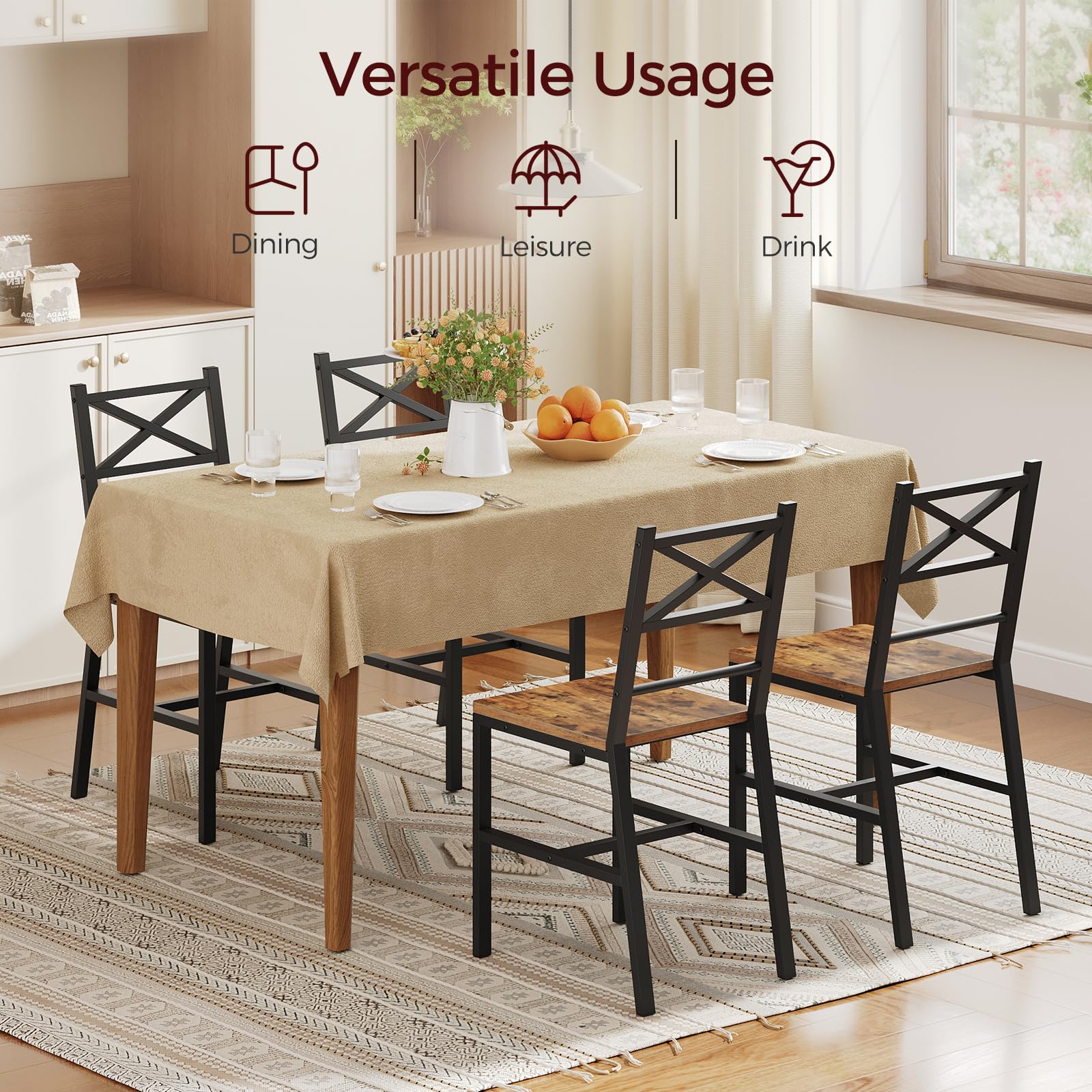 Rustic Dining Chair Set with Metal Frame