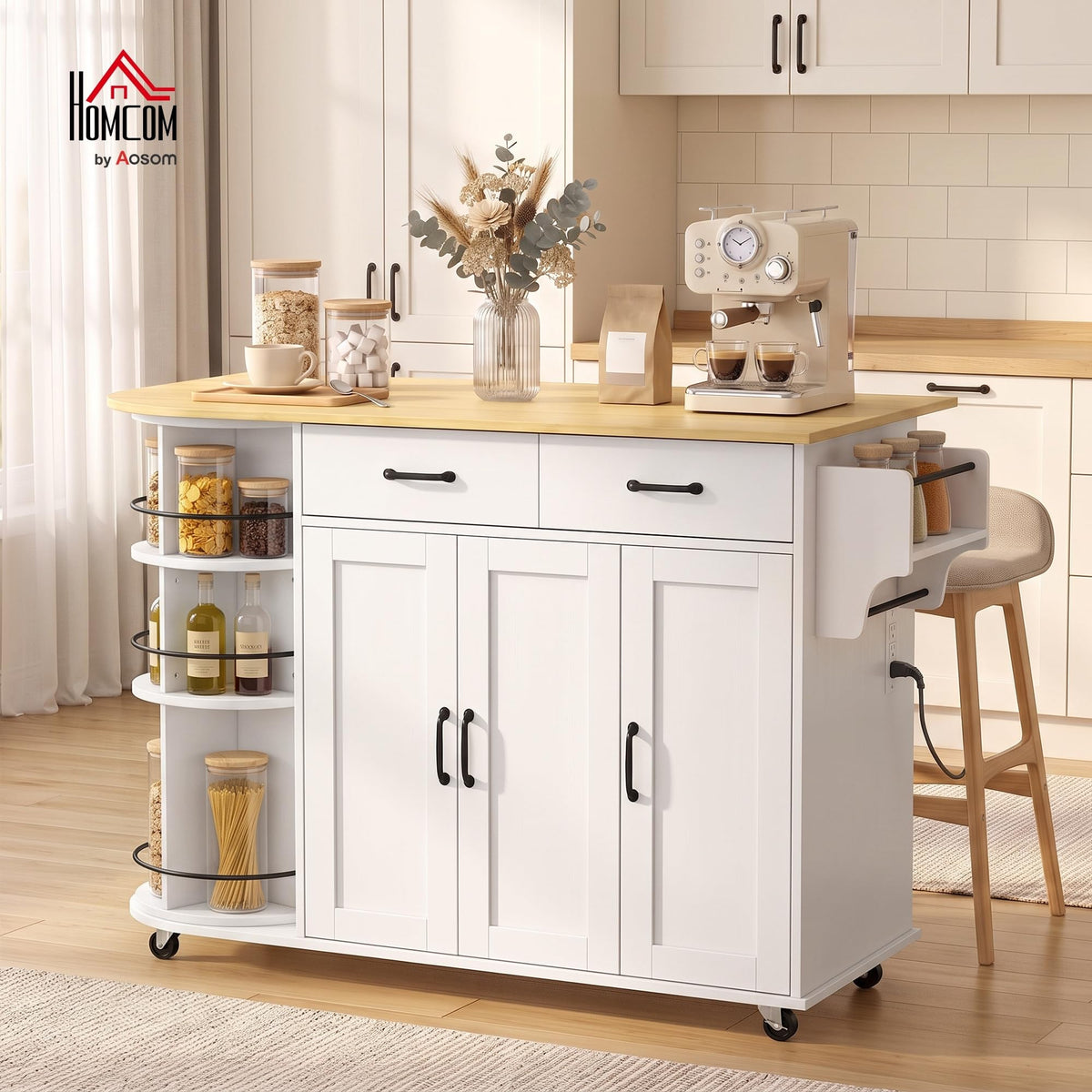 White Rolling Kitchen Island